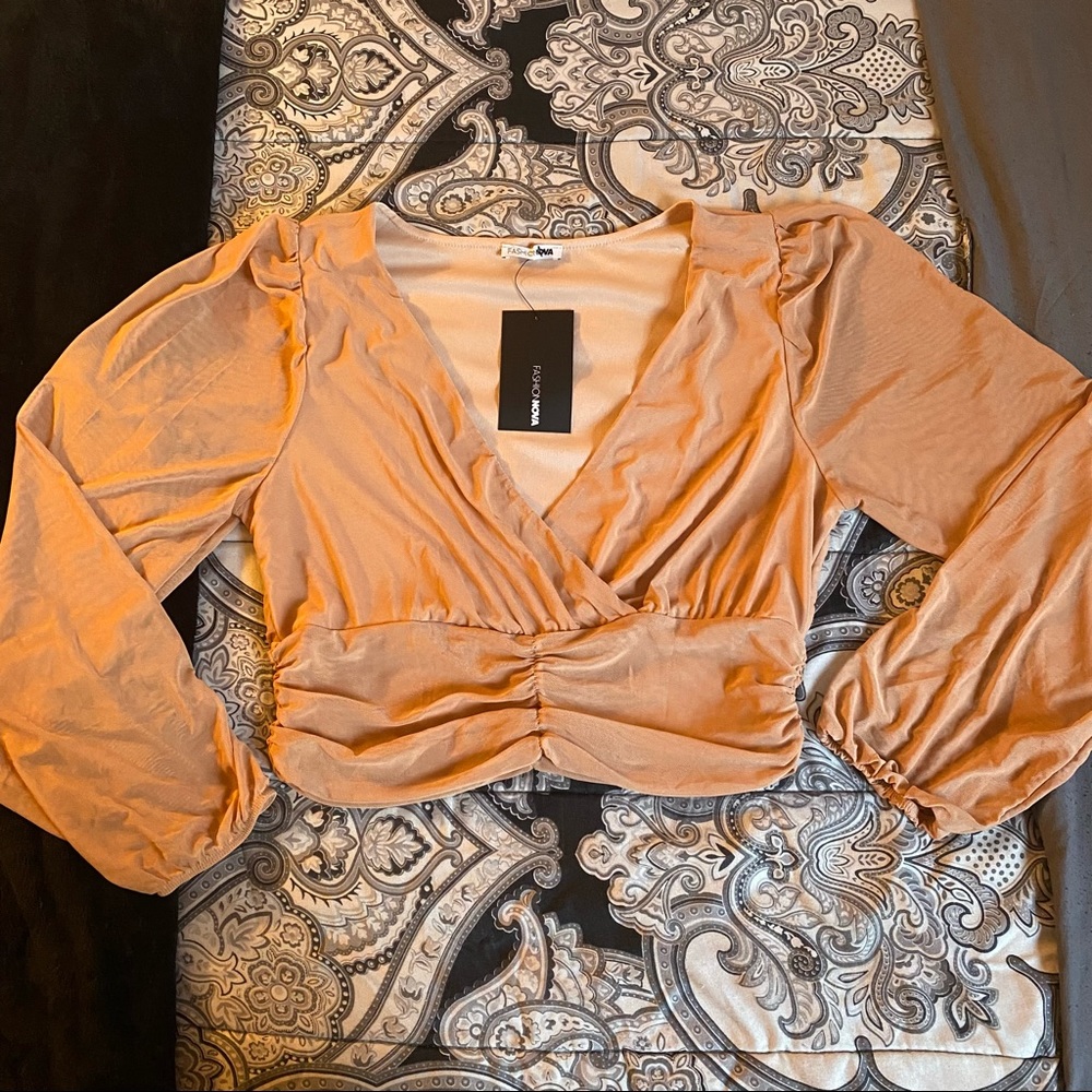 Fashion Nova Crop Top with Deep V-Neck and Ruched detailing